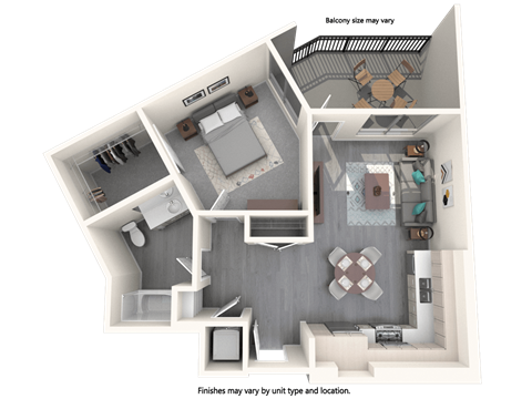 Floor plan for 1 bed, 1 bath, 759 sqft